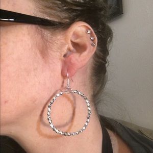 Handmade silver dangle hoop earrings glass beads